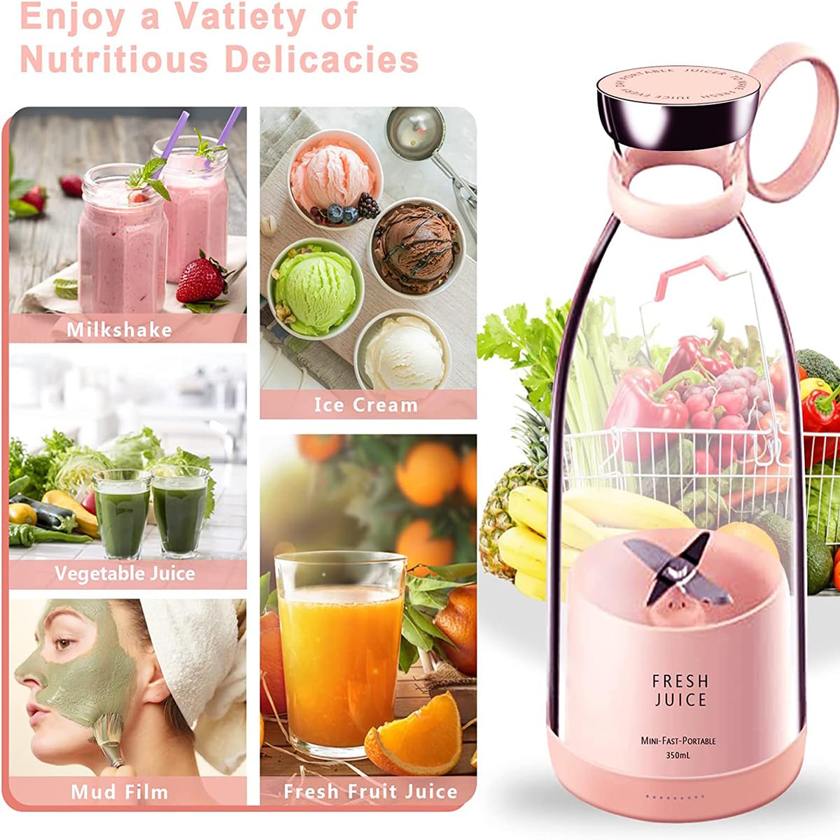 Portable USB Rechargeable Mini Blender Juicer Bottle | 350ml Mixer