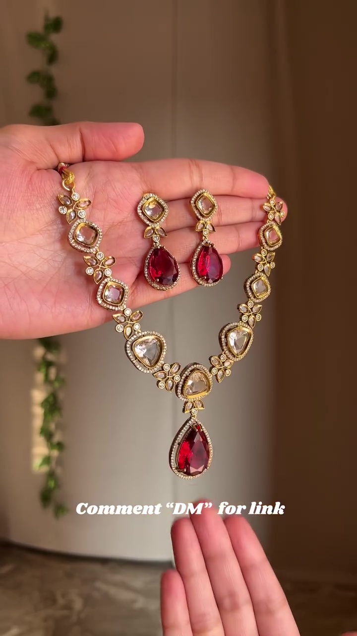 Premium Ruby Red Kundan Necklace Set with Statement Earrings | Traditional Wedding & Party Jewellery