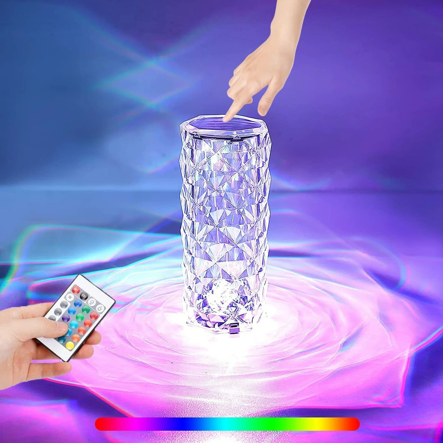 Crystal RGB LED Touch Table Lamp with Remote | USB Rechargeable