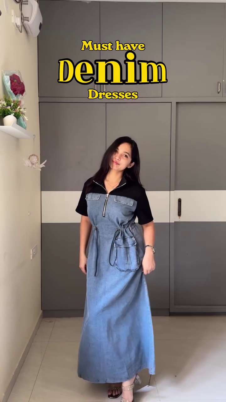 Women’s Stylish Denim Midi Dress with Lace Hem | Trendy Casual Western Dress