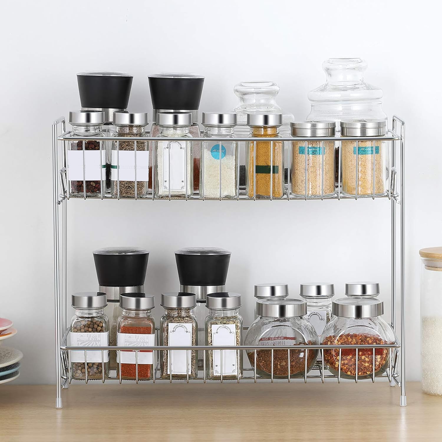 🧂 2-Tier Stainless Steel Kitchen Spice Rack Organizer | Countertop Storage Shelf