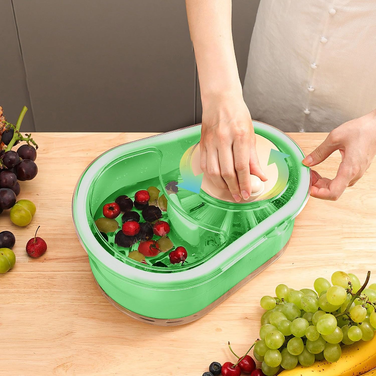 Manual Fruit & Vegetable Washing Spinner | Multifunction Salad Spinner & Fruit Cleaner | Water Drain Basket with Spin Dryer | Kitchen Washing Bowl